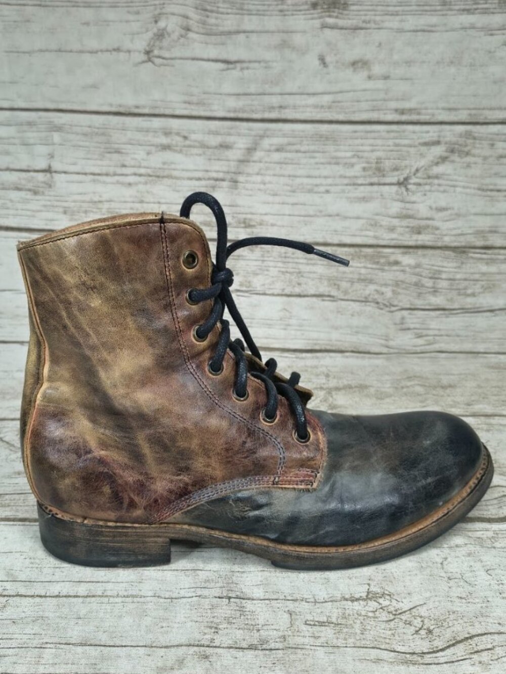 Bed Stu Two Tone Distressed Leather Lace Up Boots 8.5